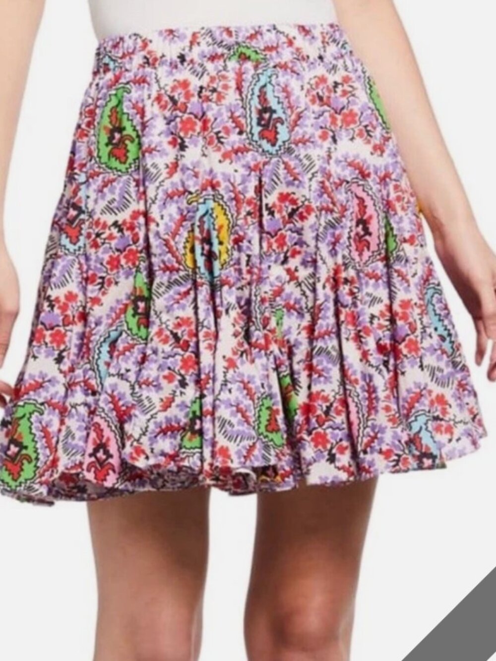RHODE Hilary Paisley Colorful Elastic Waist Ruffle Skirt Small
